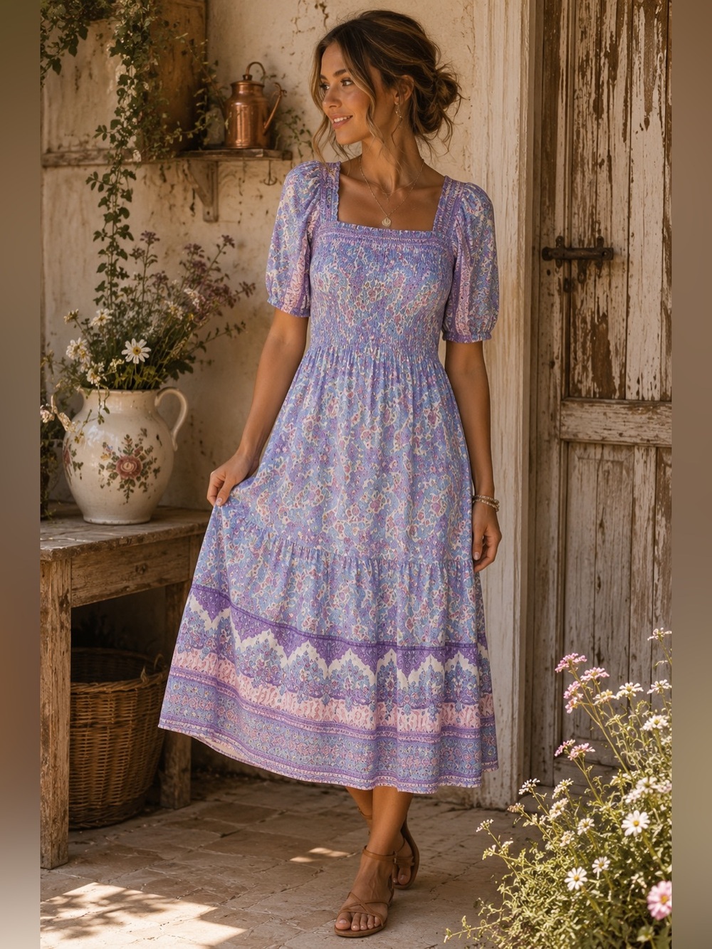 THML Rayon Tiered Midi Sundress
